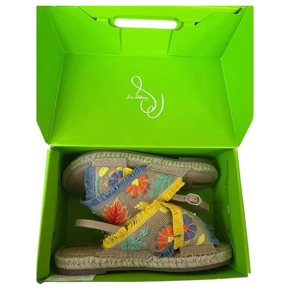 Sam Edelman Kids Kayden Slingback Sandals Floral Embroidered Girl's 3 NEW